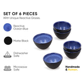 Ceramic Veg Bowls Set Of 6 For Dinner - 220ml Each, Blue Reactive | Katori Set - Ceramic Bowls Set | Dessert Bowl Set With Glossy Finish - Ice Cream Bowls